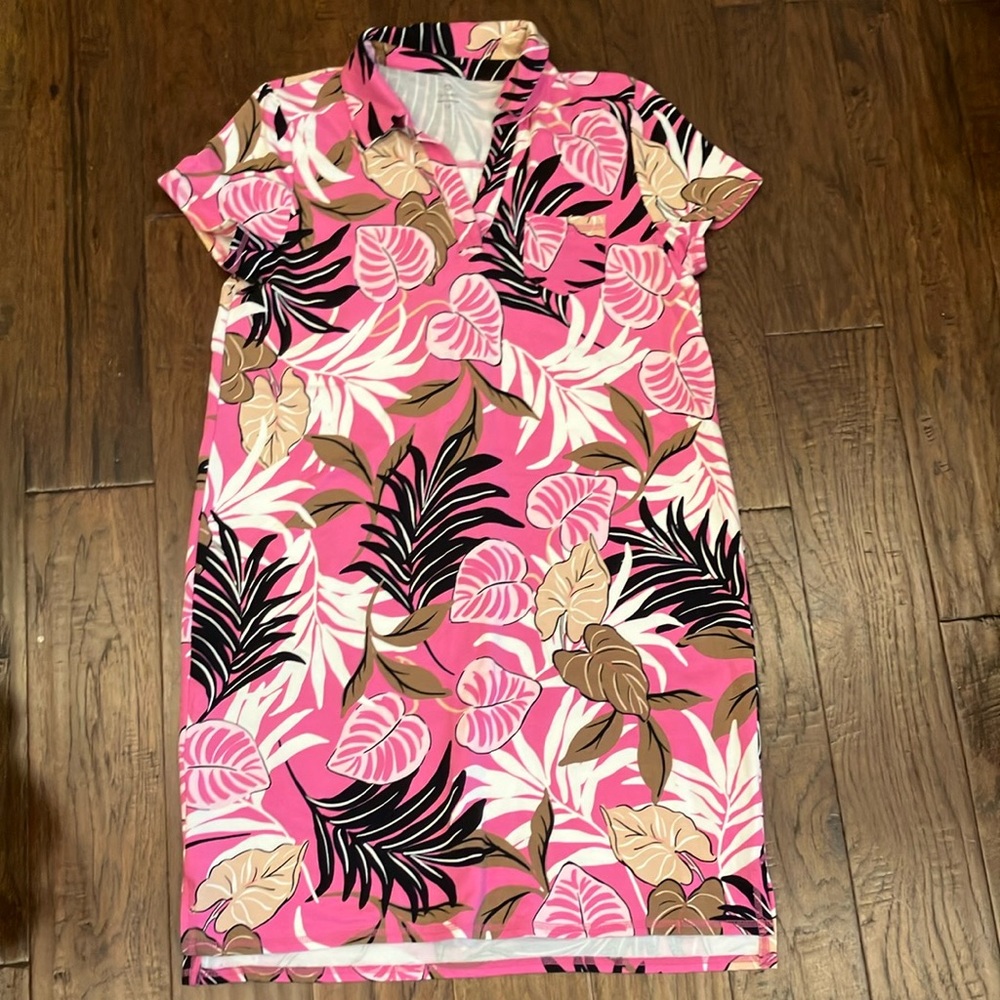 Talbots Pink and Black Leaf Print dress